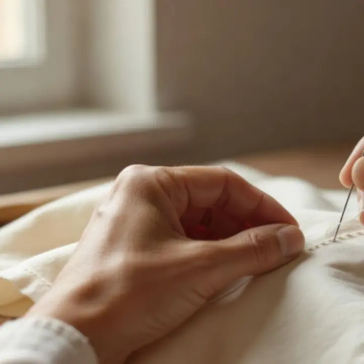 Kézműves kezek dolgoznak finom textílián, tradicionális technikákkal