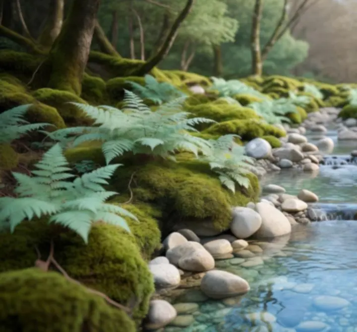 Tiszta erdei patak friss vízzel