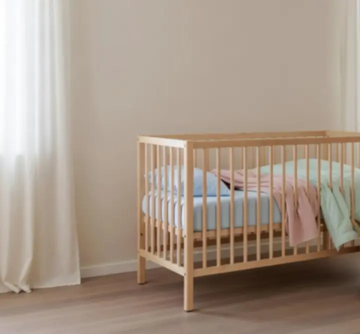 Kifinomult gyerekszoba enteriőr organikus textíliákkal és természetes fényben