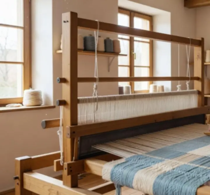 Magyar mesterember hagyományos szövőszéken dolgozik