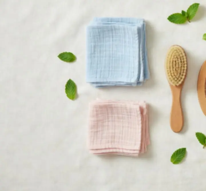 Fenntartható baba szoba kellékek elrendezése púder kék és elefántcsont árnyalatokban